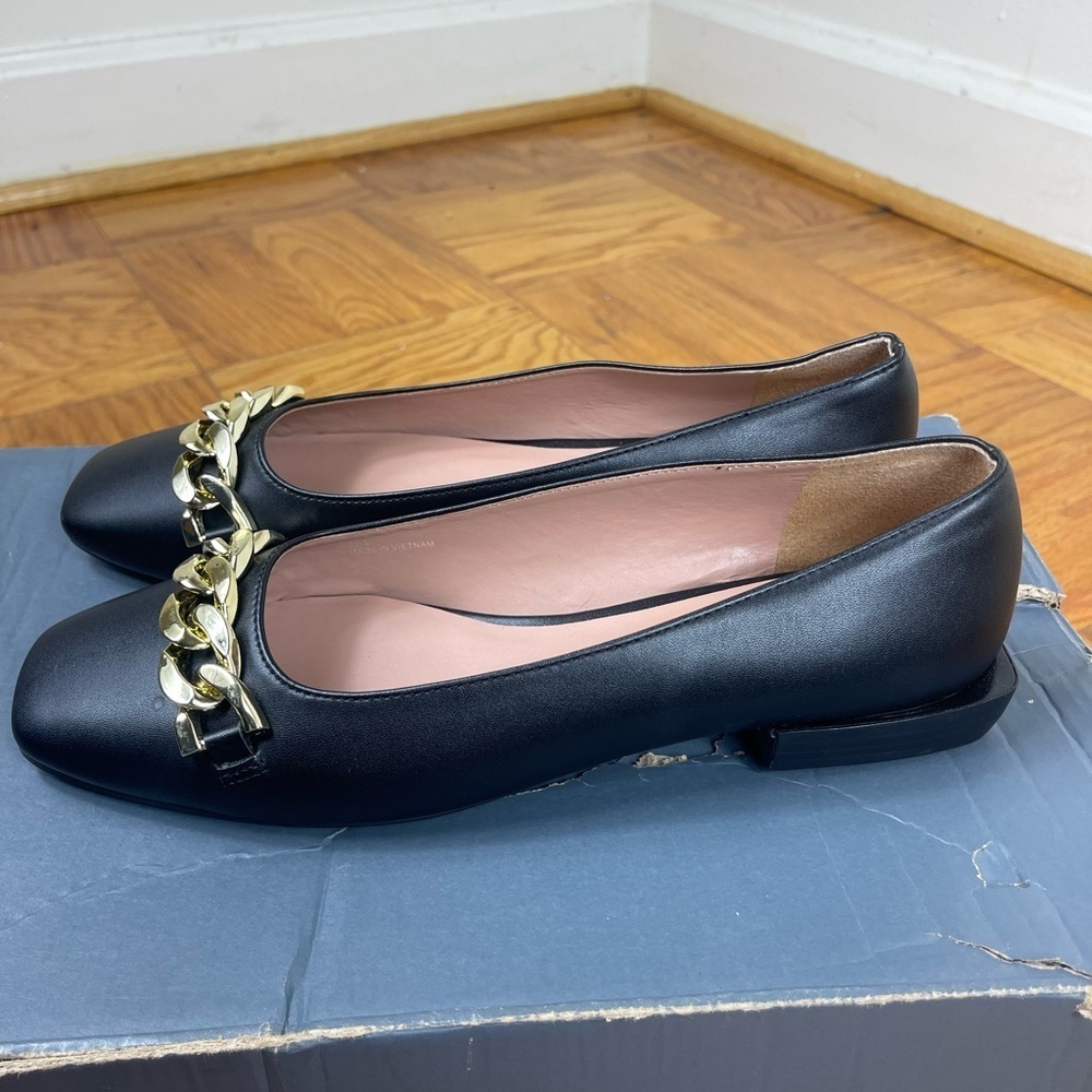 Paolo Black Flats with Gold Chain Detail